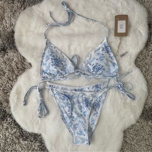 Samiol Elegant Floral Blue Bikini Set S B07